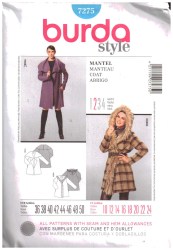 7275 BURDA WRAP COAT, BIG SHAWL COLLAR OR HOOD PATTERN 10-24